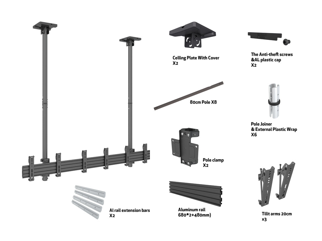 Multibrackets 27" - 32" up to 3m Display Ceiling Mount Pro For 3 Screens Ceiling Mount Bracket Multibrackets