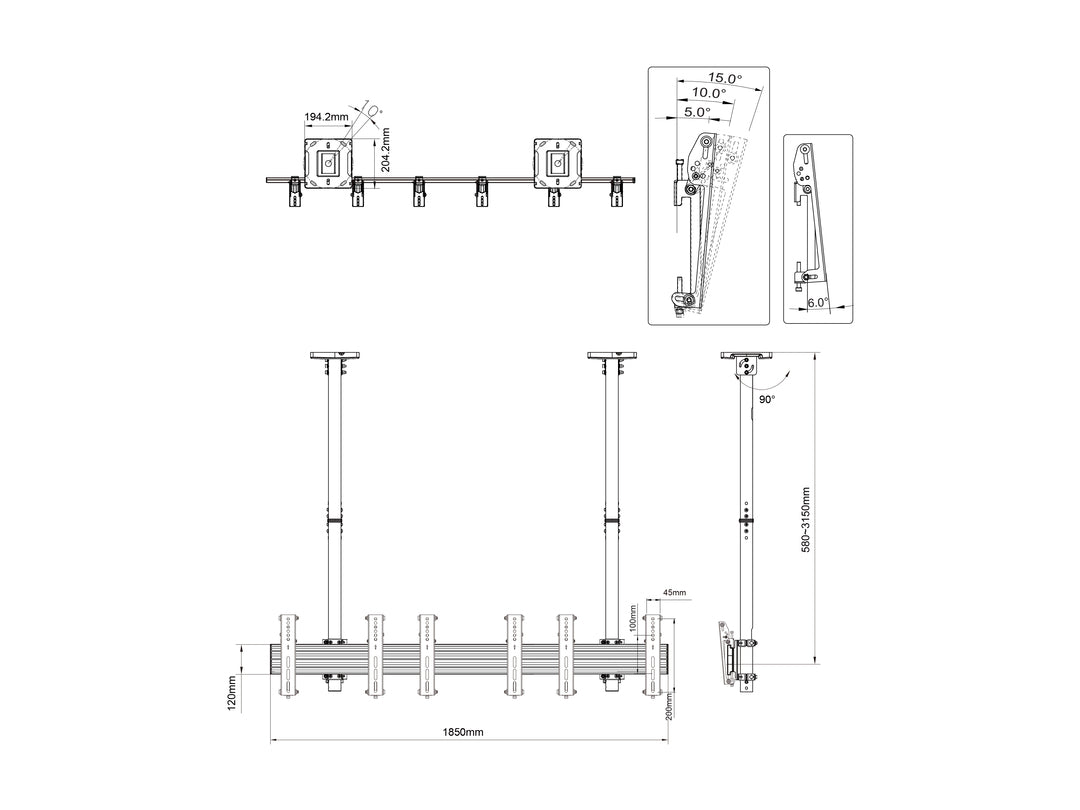 Multibrackets 27" - 32" up to 3m Display Ceiling Mount Pro For 3 Screens Ceiling Mount Bracket Multibrackets
