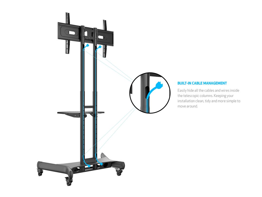 Multibrackets 32"-60" Height Adjustable Mobile Trolley With Media Shelf & Camera Holder Mobile Trolley Multibrackets