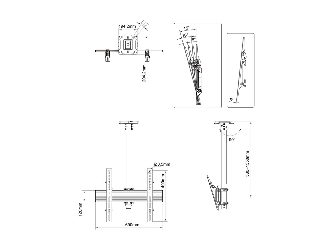 Multibrackets 0.8m Tilt 40"-65" Pro Series Menu Board Ceiling Mount For 1 Screen Ceiling Mount Bracket Multibrackets