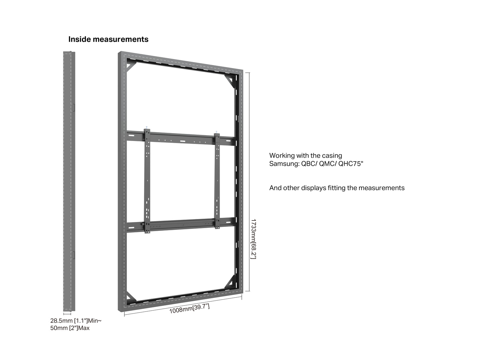 Multibrackets M Pro Series Enclosure 75" Wall Slim Medium Black Signage Display Enclosures Multibrackets
