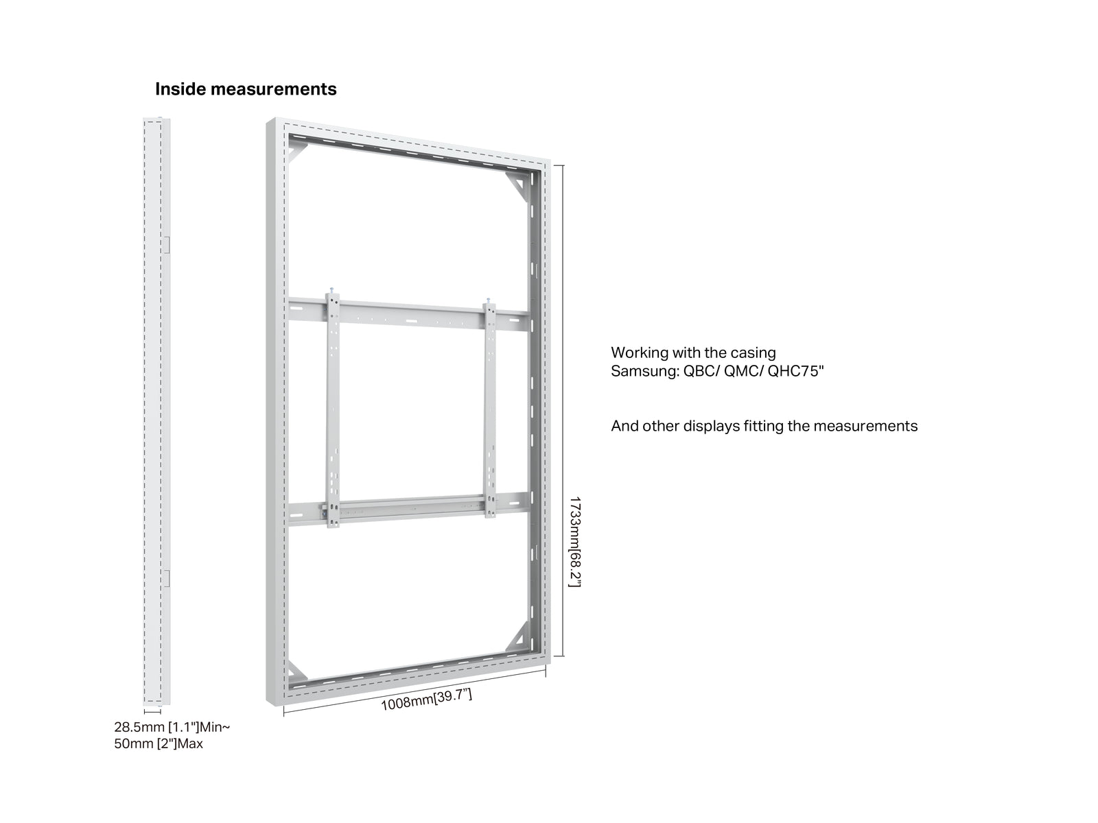 Multibrackets M Pro Series Enclosure 75" Wall Slim Medium White Signage Display Enclosures Multibrackets