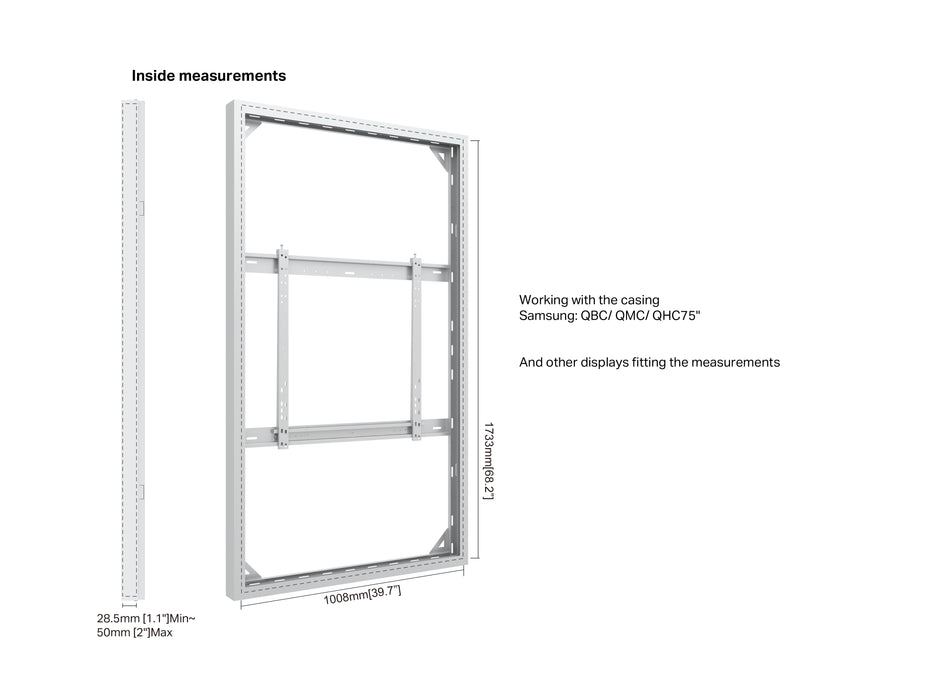 Multibrackets M Pro Series Enclosure 75" Wall Slim Medium White Signage Display Enclosures Multibrackets