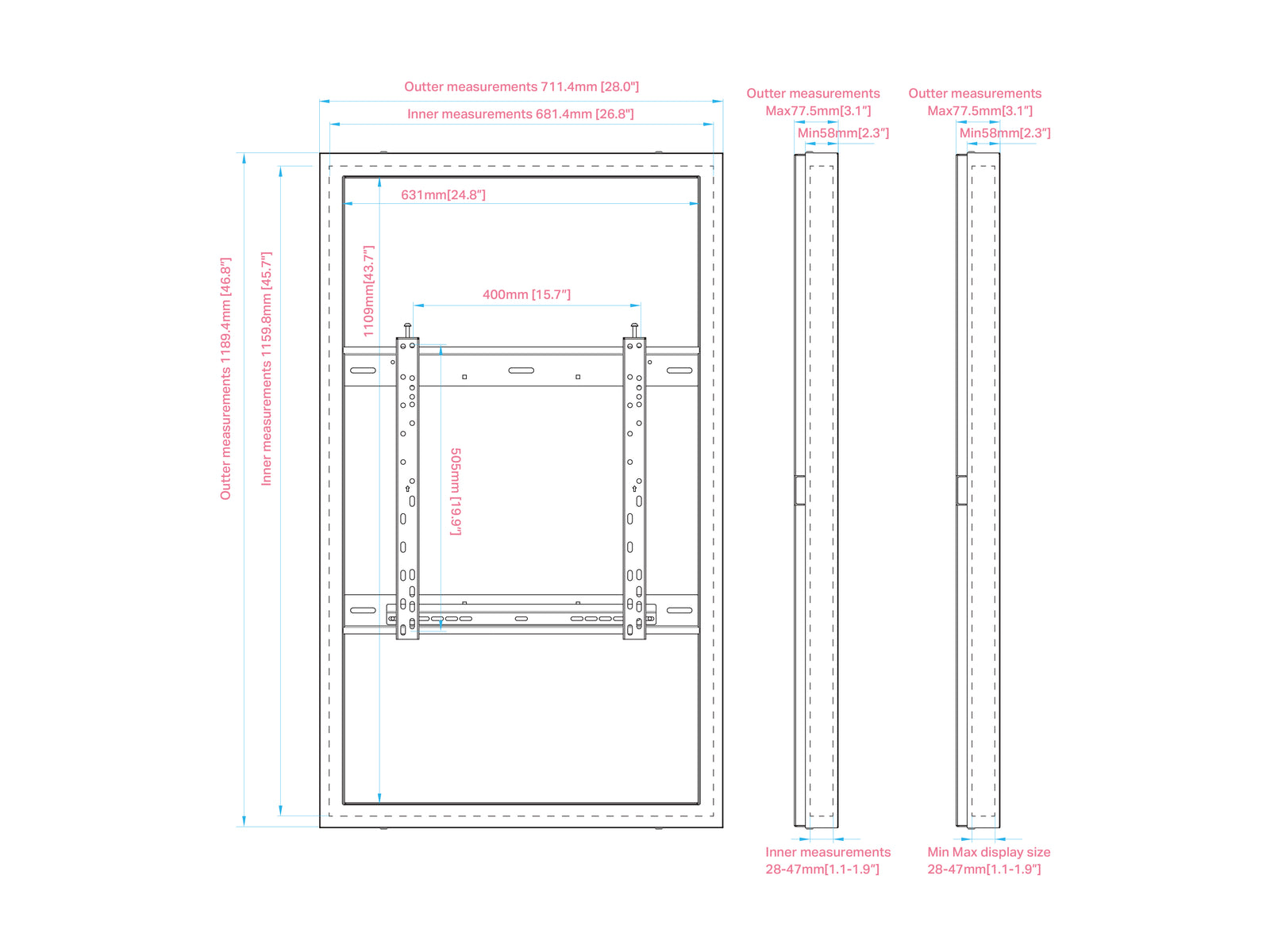 Multibrackets M Pro Series Enclosure 50" Wall Slim Medium White Signage Display Enclosures Multibrackets
