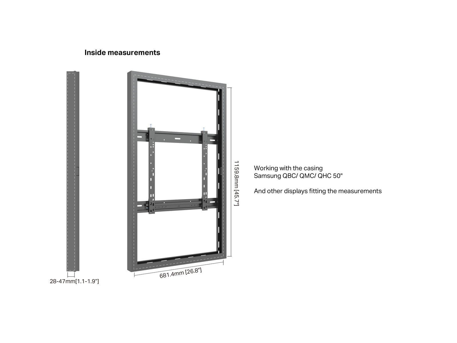 Multibrackets M Pro Series Enclosure 50" Wall Slim Medium Black Signage Display Enclosures Multibrackets