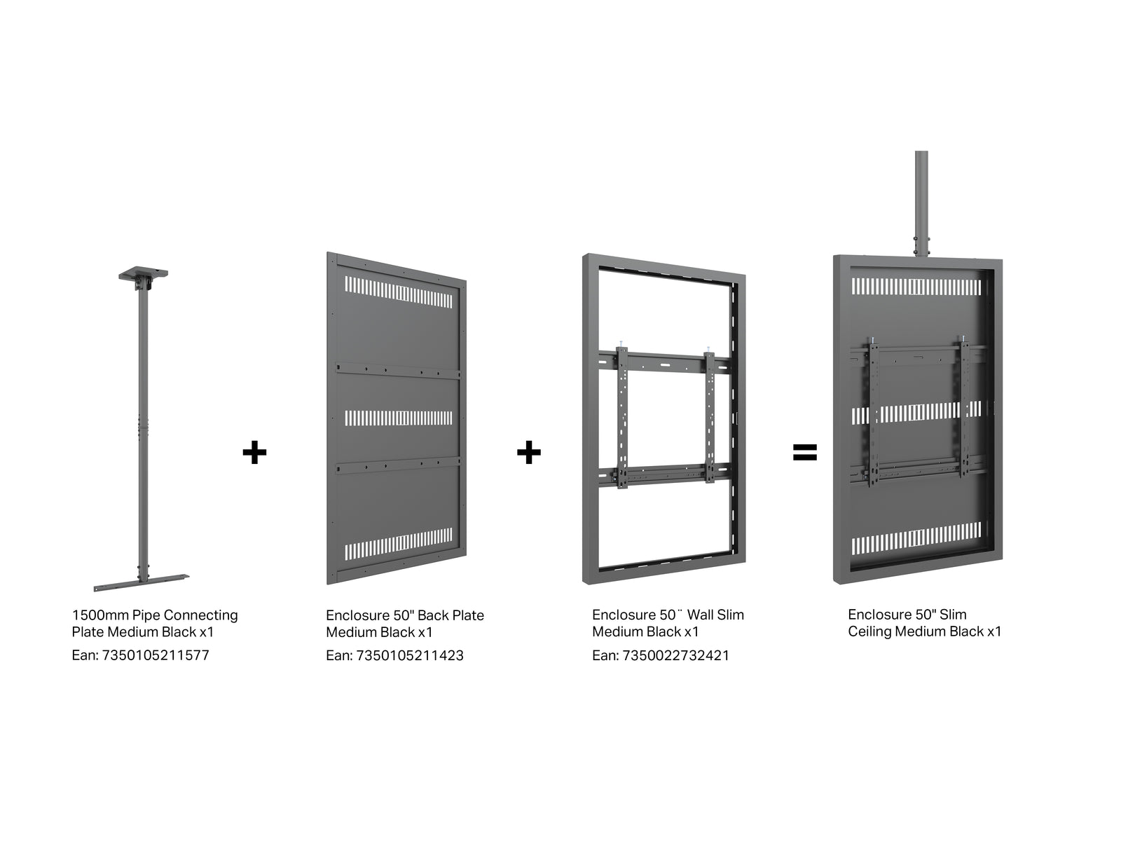Multibrackets M Pro Series Enclosure 50" Wall Slim Medium Black Signage Display Enclosures Multibrackets