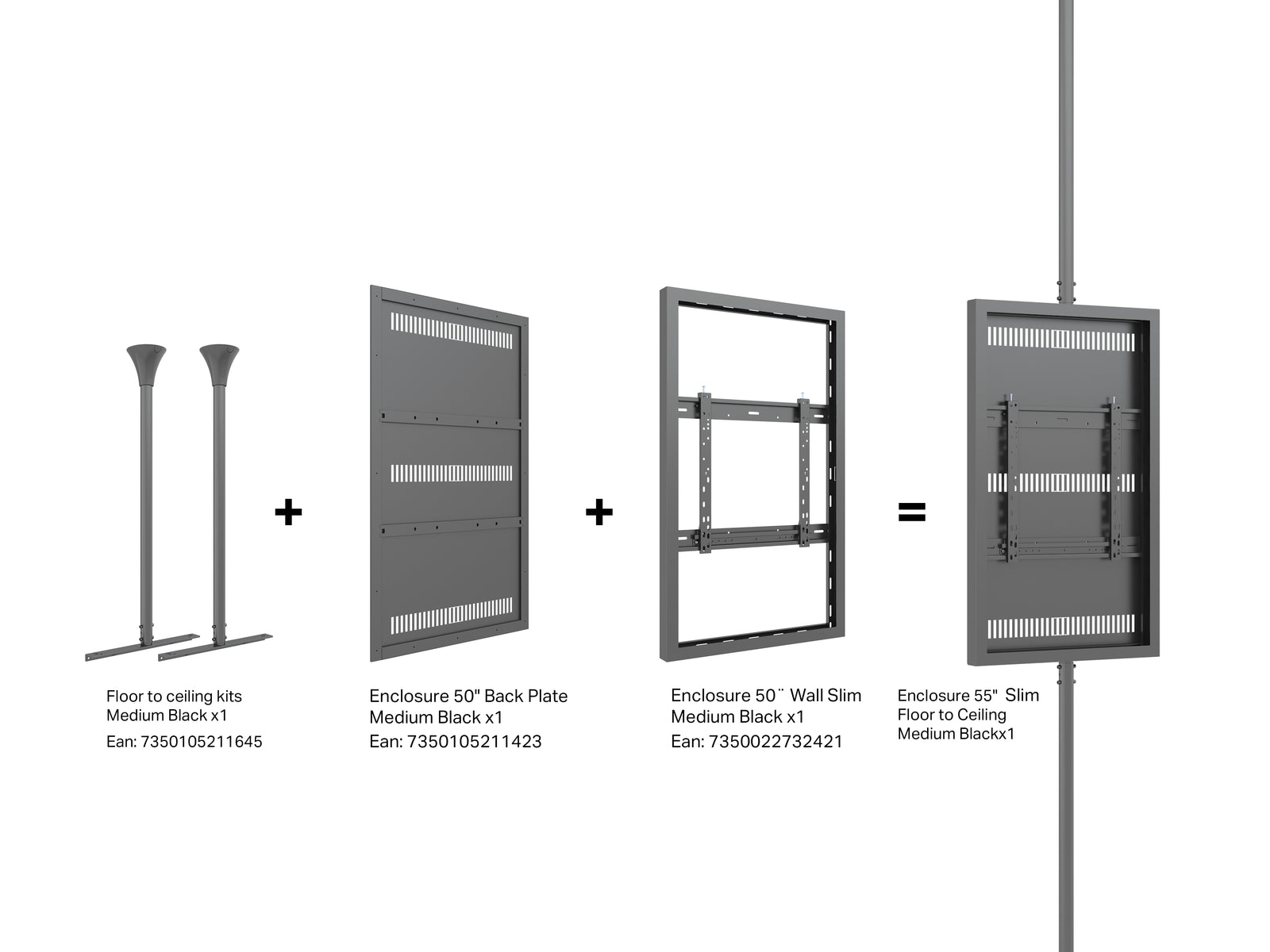 Multibrackets M Pro Series Enclosure 50" Wall Slim Medium Black Signage Display Enclosures Multibrackets
