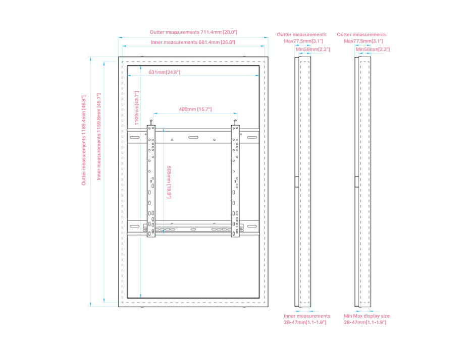 Multibrackets M Pro Series Enclosure 50" Wall Slim Medium Black Signage Display Enclosures Multibrackets