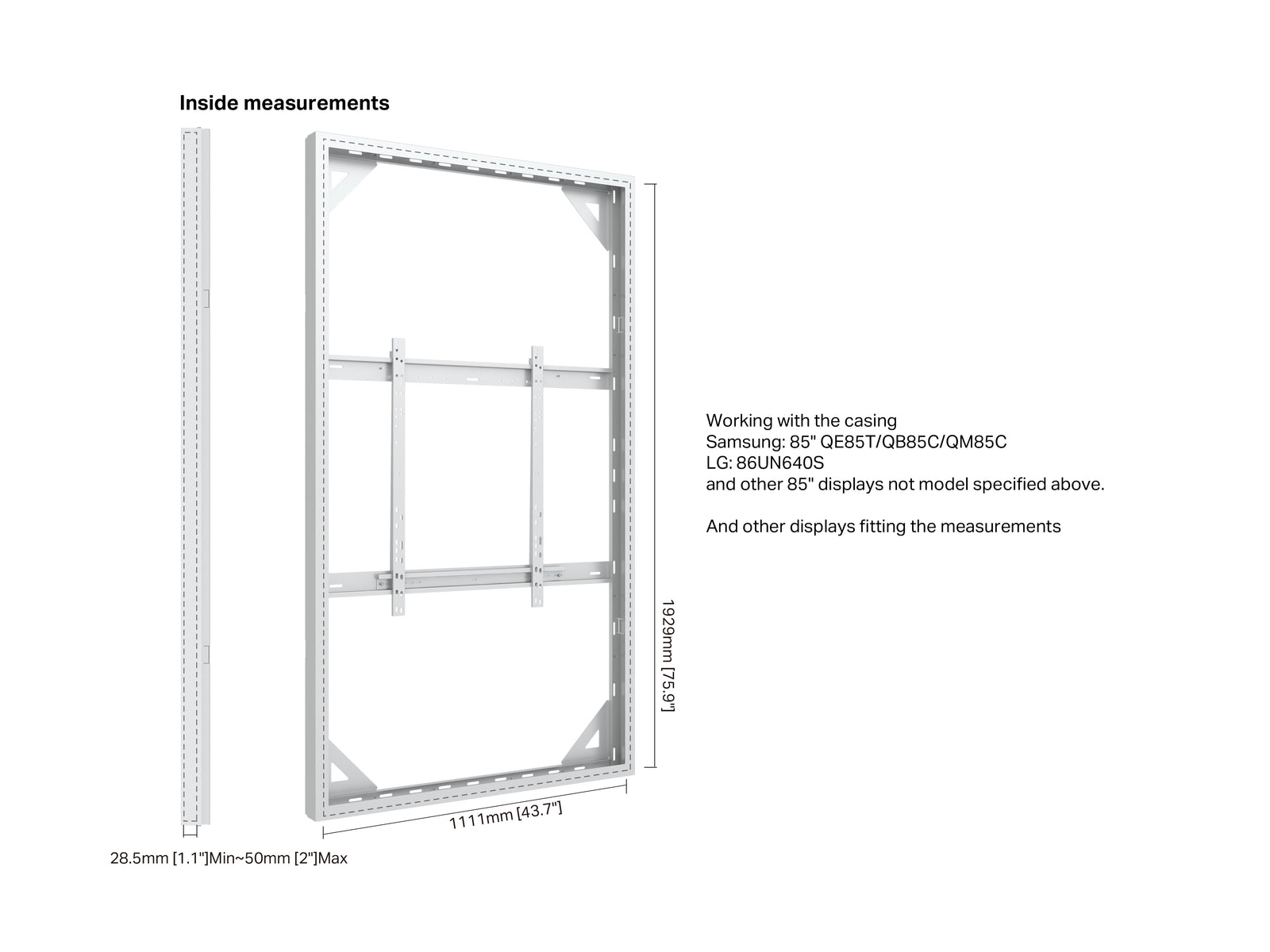 Multibrackets M Pro Series Enclosure 85" Wall Slim Large White Signage Display Enclosures Multibrackets