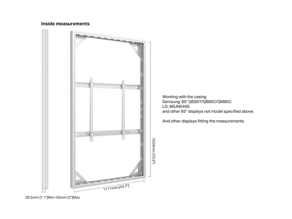 Multibrackets M Pro Series Enclosure 85" Wall Slim Large White Signage Display Enclosures Multibrackets