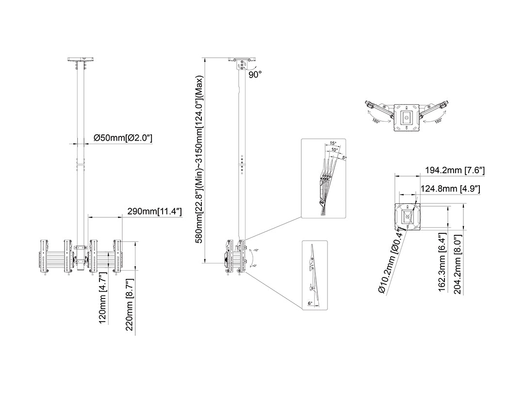 Multibrackets MBC2UPV Display Ceiling Mount Pro - 50/100/200 Ceiling Mount Bracket Multibrackets