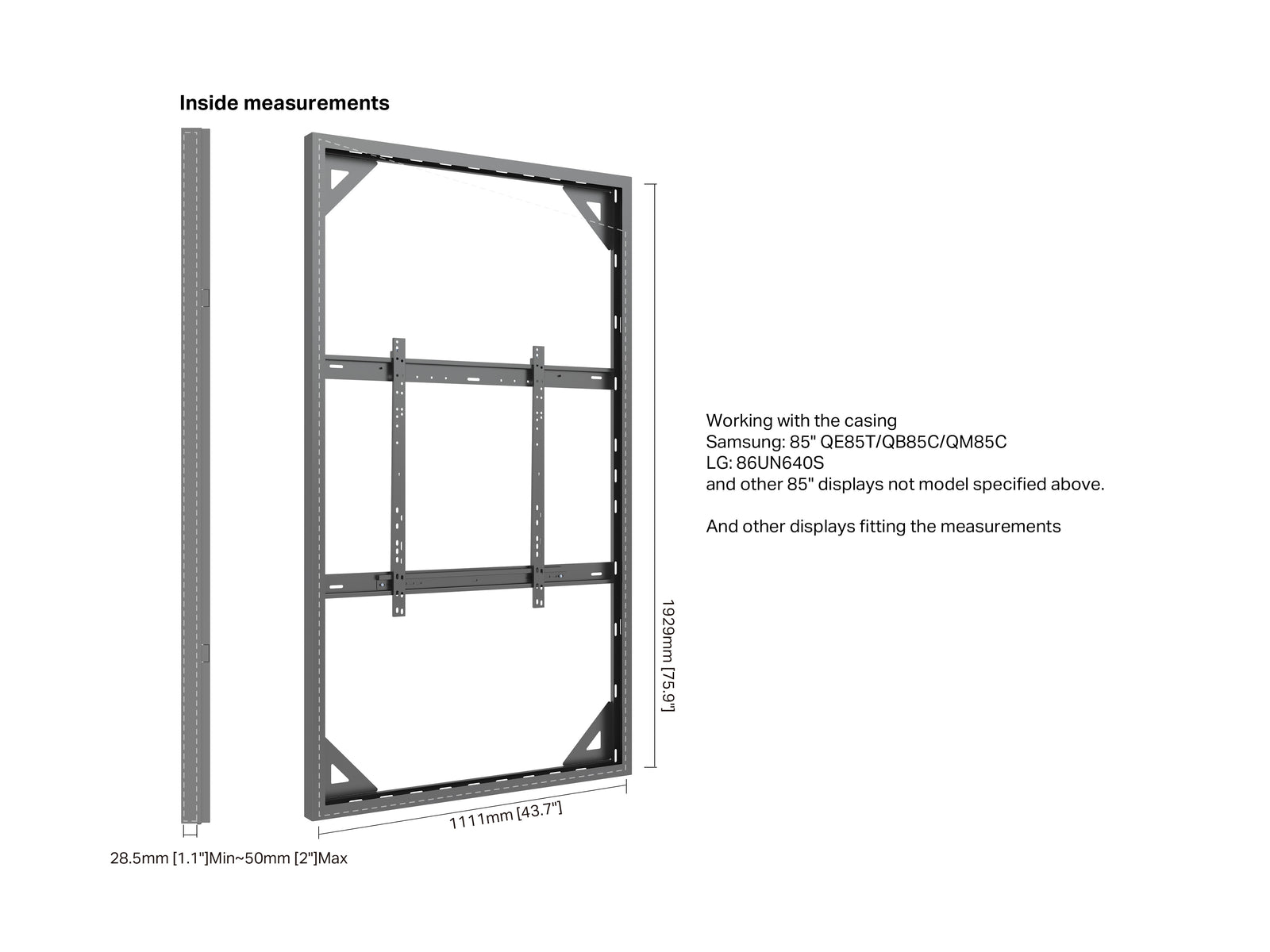 Multibrackets M Pro Series Enclosure 85" Wall Slim Large Black Signage Display Enclosures Multibrackets
