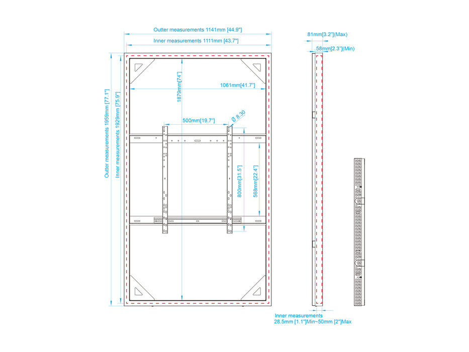 Multibrackets M Pro Series Enclosure 85" Wall Slim Large Black Signage Display Enclosures Multibrackets