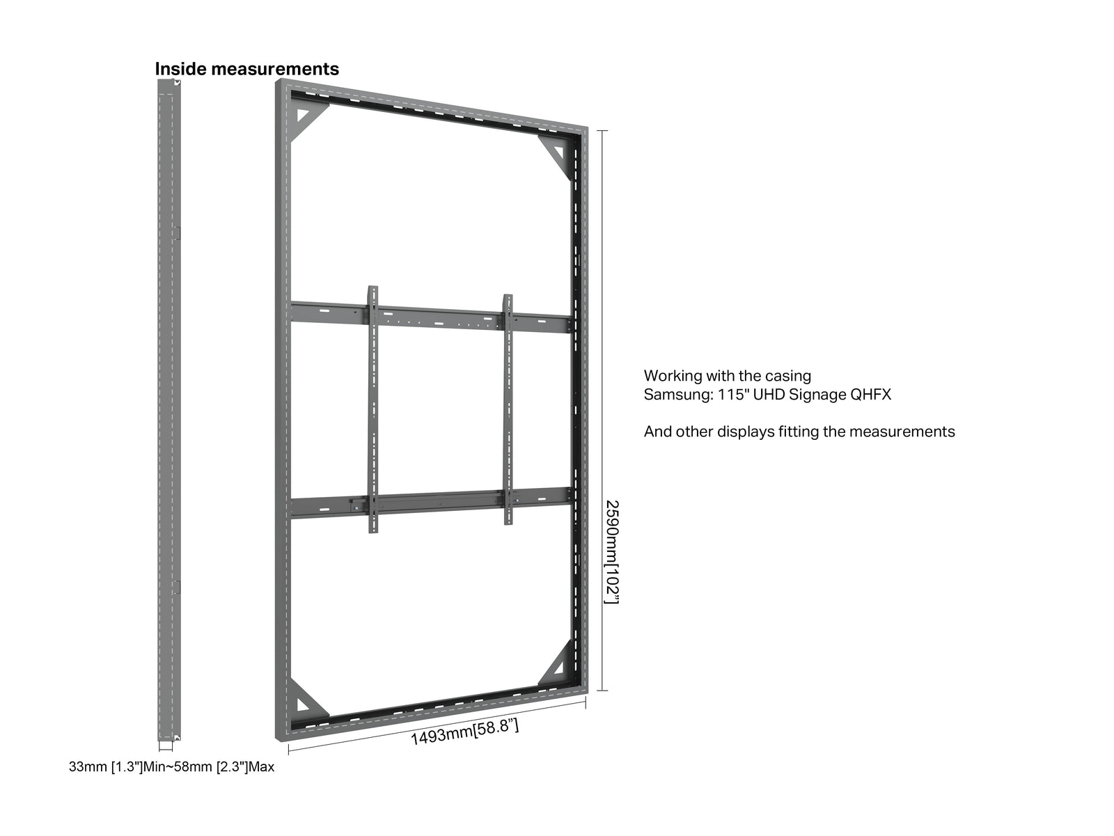 Multibrackets M Pro Series Enclosure 115" Wall Slim Large Black Signage Display Enclosures Multibrackets