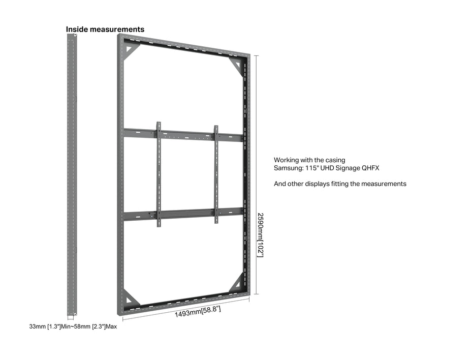 Multibrackets M Pro Series Enclosure 115" Wall Slim Large Black Signage Display Enclosures Multibrackets