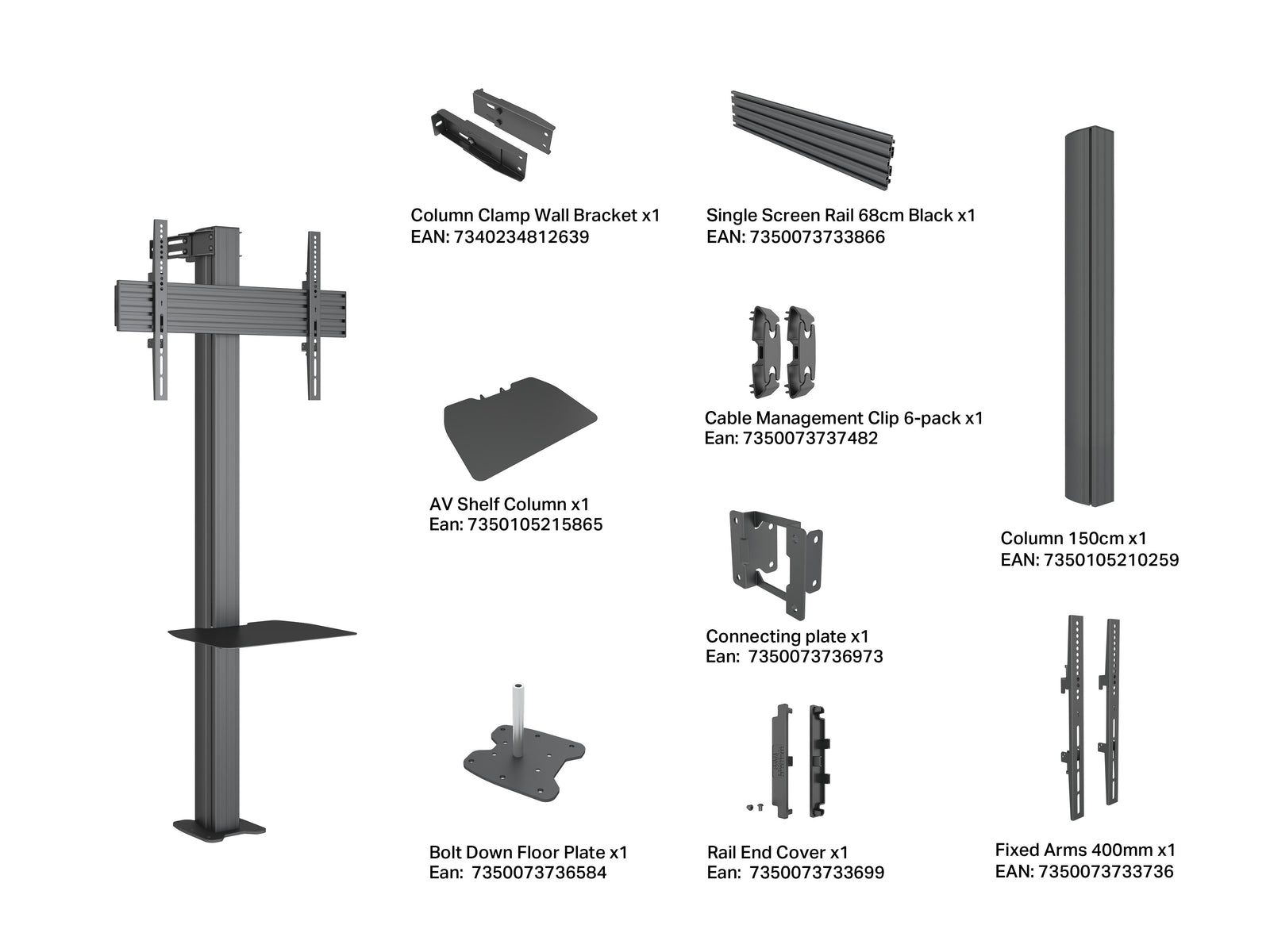 Multibrackets M Pro Fixed Floor to Wall Column For 55"-86" Screens | 7340234812653