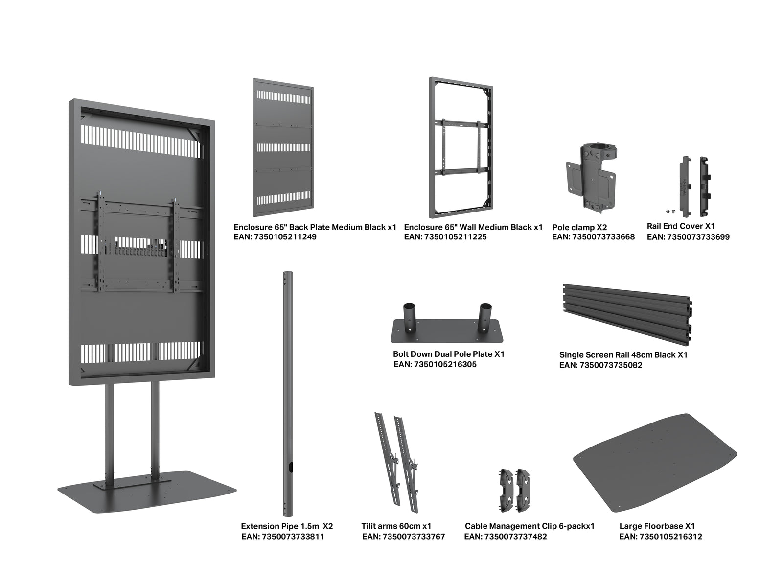 Multibrackets M Pro Series Enclosure 65" Dual Pole Floorbase Signage Display Enclosures Multibrackets