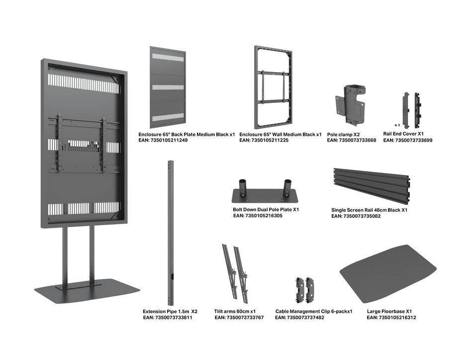 Multibrackets M Pro Series Enclosure 65" Dual Pole Floorbase Signage Display Enclosures Multibrackets