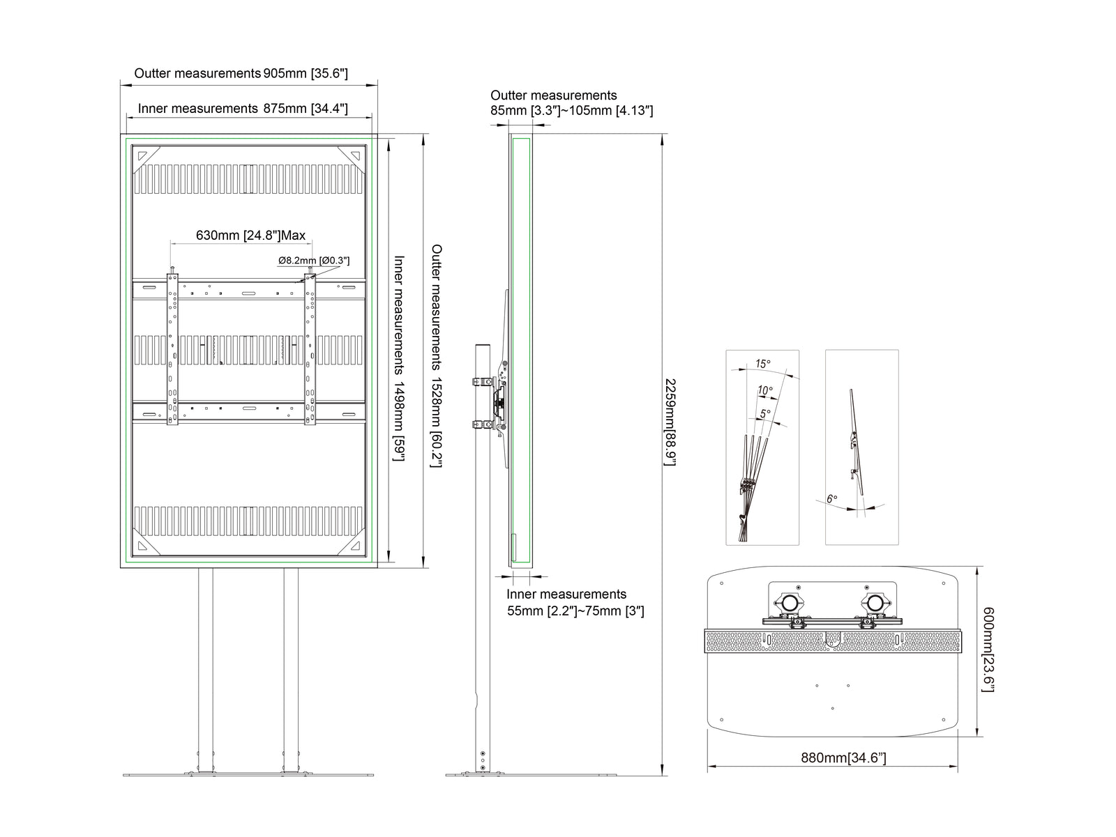 Multibrackets M Pro Series Enclosure 65" Dual Pole Floorbase Signage Display Enclosures Multibrackets