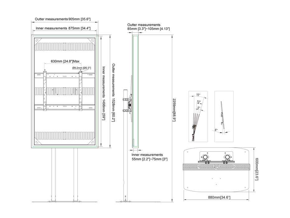 Multibrackets M Pro Series Enclosure 65" Dual Pole Floorbase Signage Display Enclosures Multibrackets