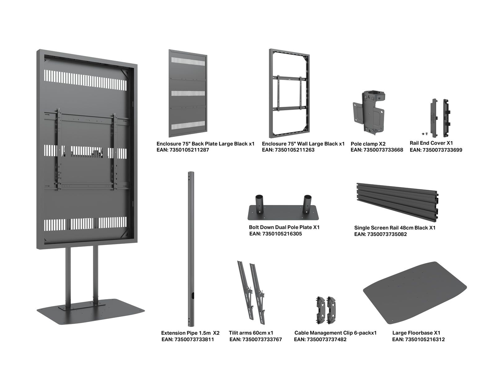 Multibrackets M Pro Series Enclosure 75" Dual Pole Floorbase Signage Display Enclosures Multibrackets