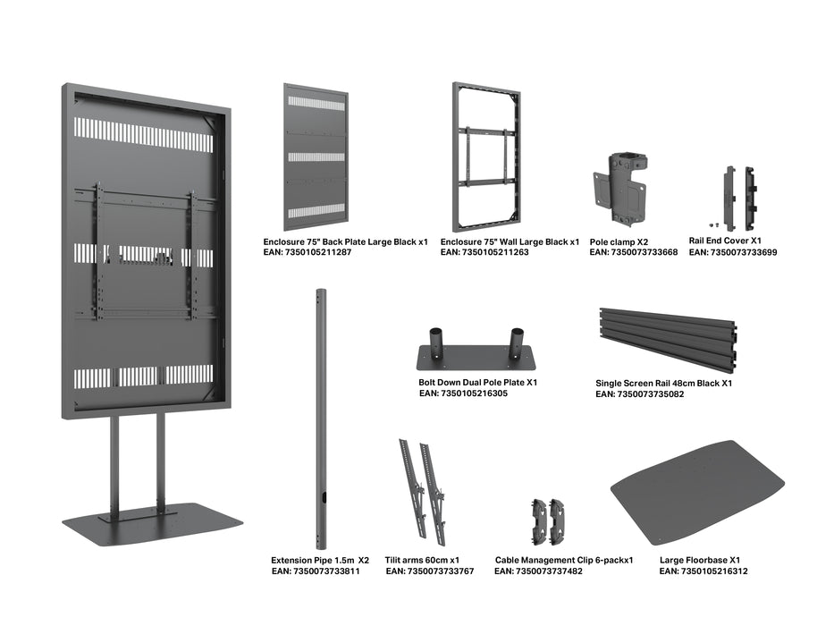 Multibrackets M Pro Series Enclosure 75" Dual Pole Floorbase Signage Display Enclosures Multibrackets