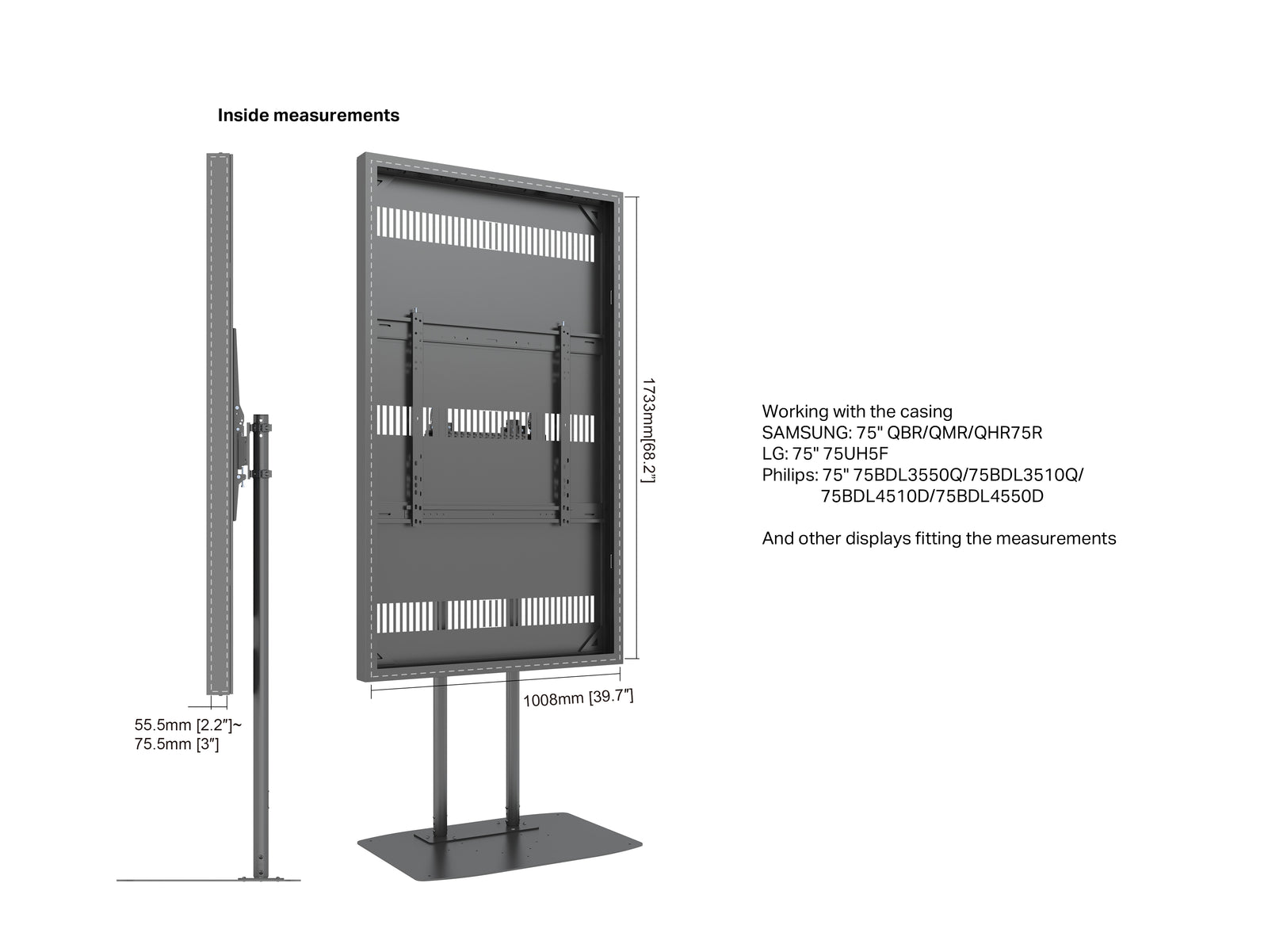 Multibrackets M Pro Series Enclosure 75" Dual Pole Floorbase Signage Display Enclosures Multibrackets