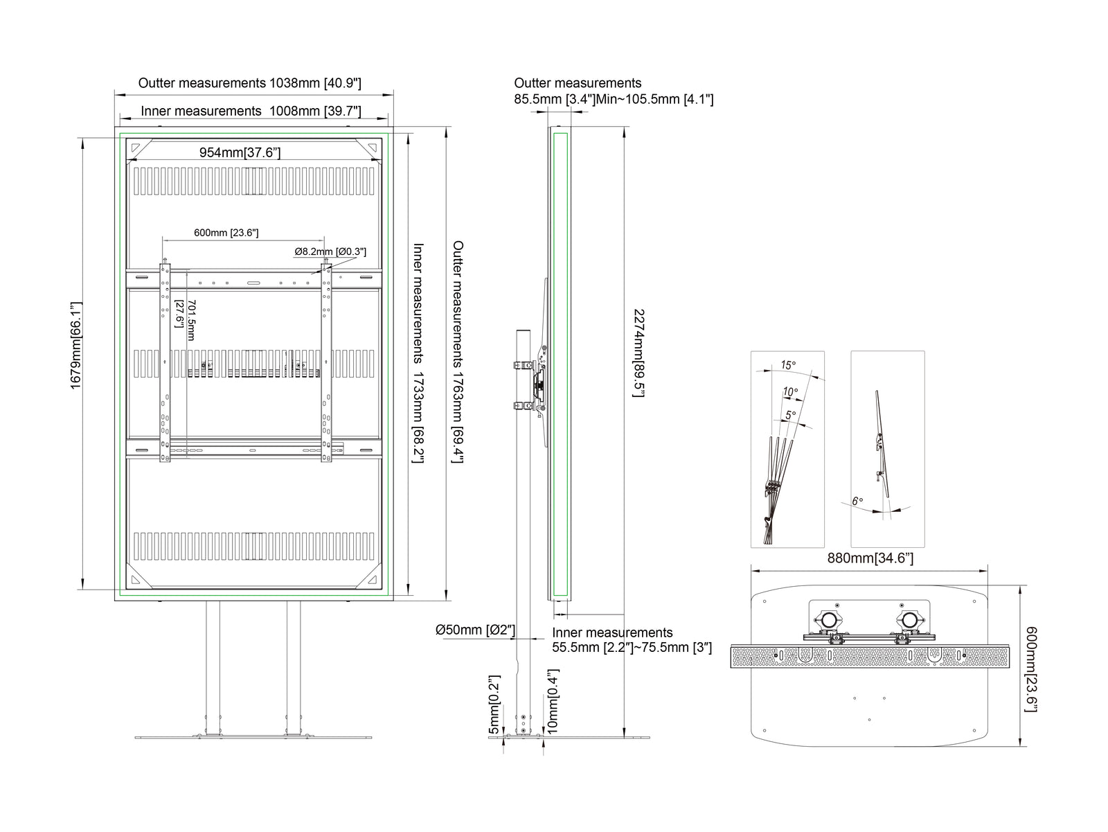 Multibrackets M Pro Series Enclosure 75" Dual Pole Floorbase Signage Display Enclosures Multibrackets
