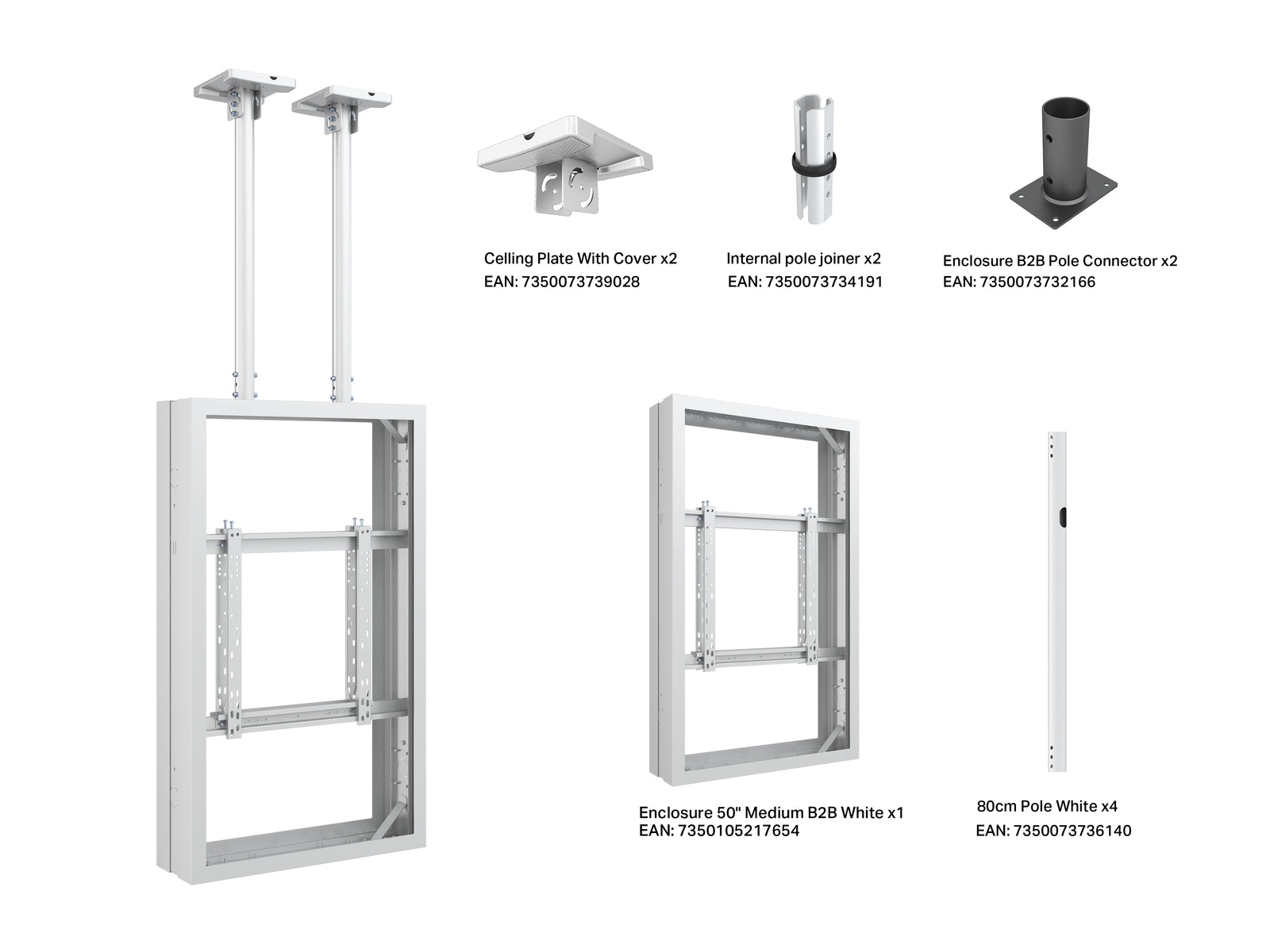 Multibrackets M Pro Series Enclosure 50" Ceilingmount Medium B2B White Signage Display Enclosures Multibrackets