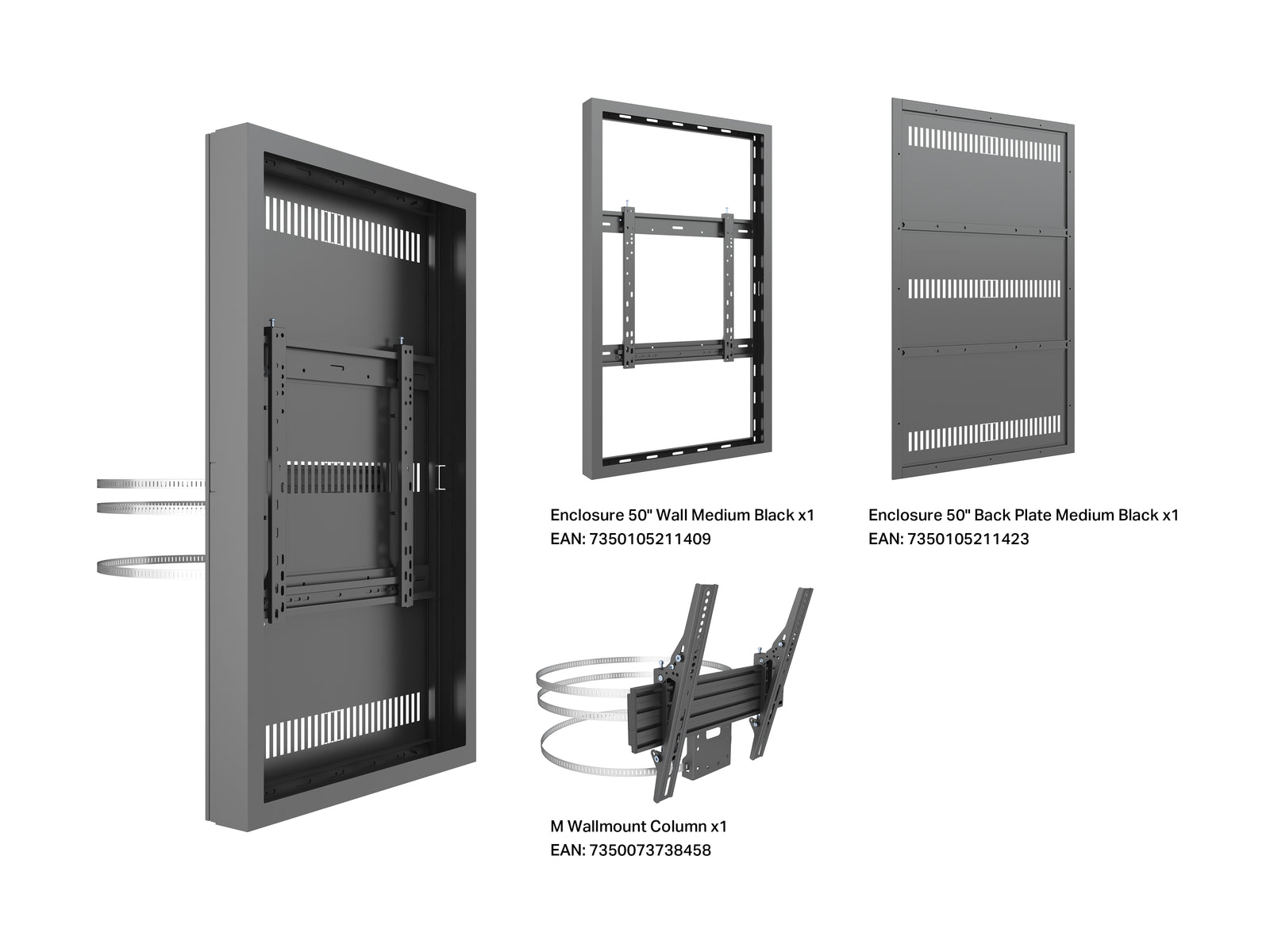 Multibrackets M Pro Series Enclosure 50" Column Medium Black Signage Display Enclosures Multibrackets