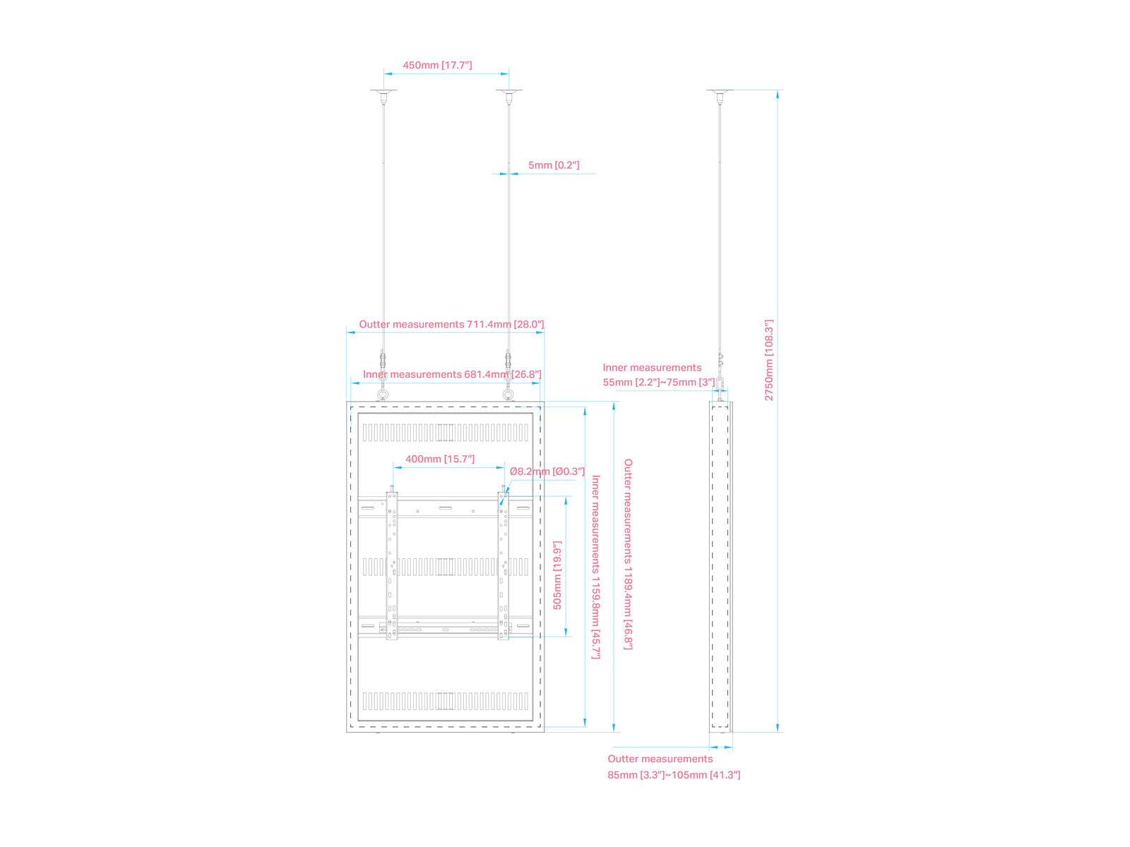 Multibrackets M Pro Series Enclosure 50" Wire Medium White Signage Display Enclosures Multibrackets