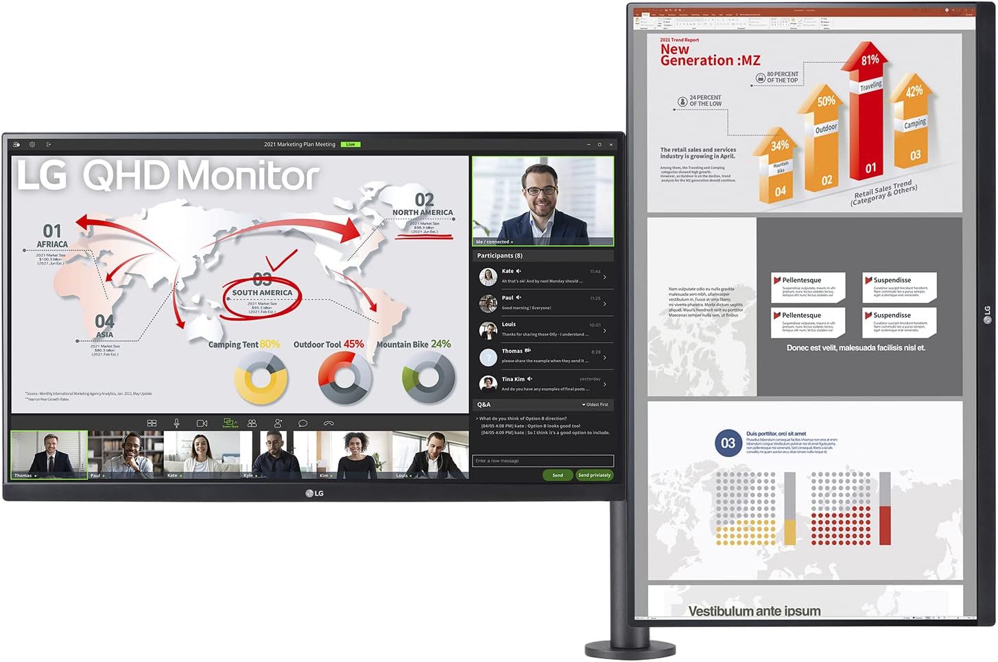 LG 27QP88DP-BS 27" QHD Monitor Ergo Dual with Daisy Chain Desktop Monitor LG