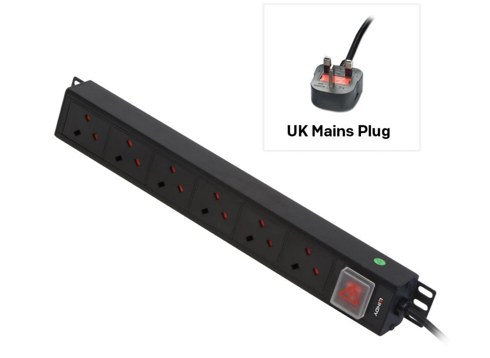 Lindy 6 Way UK Mains Sockets, Vertical PDU with UK Mains Plug | 29980 Power Distribution Units (PDUs) Lindy
