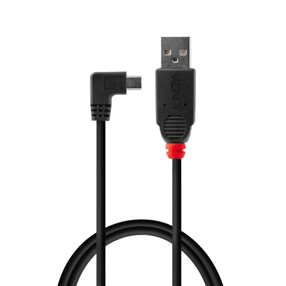 Lindy 2m USB 2.0 Cable - Type A to Mini-B, 90 Degree Right Angle | 31972 USB Cable Lindy