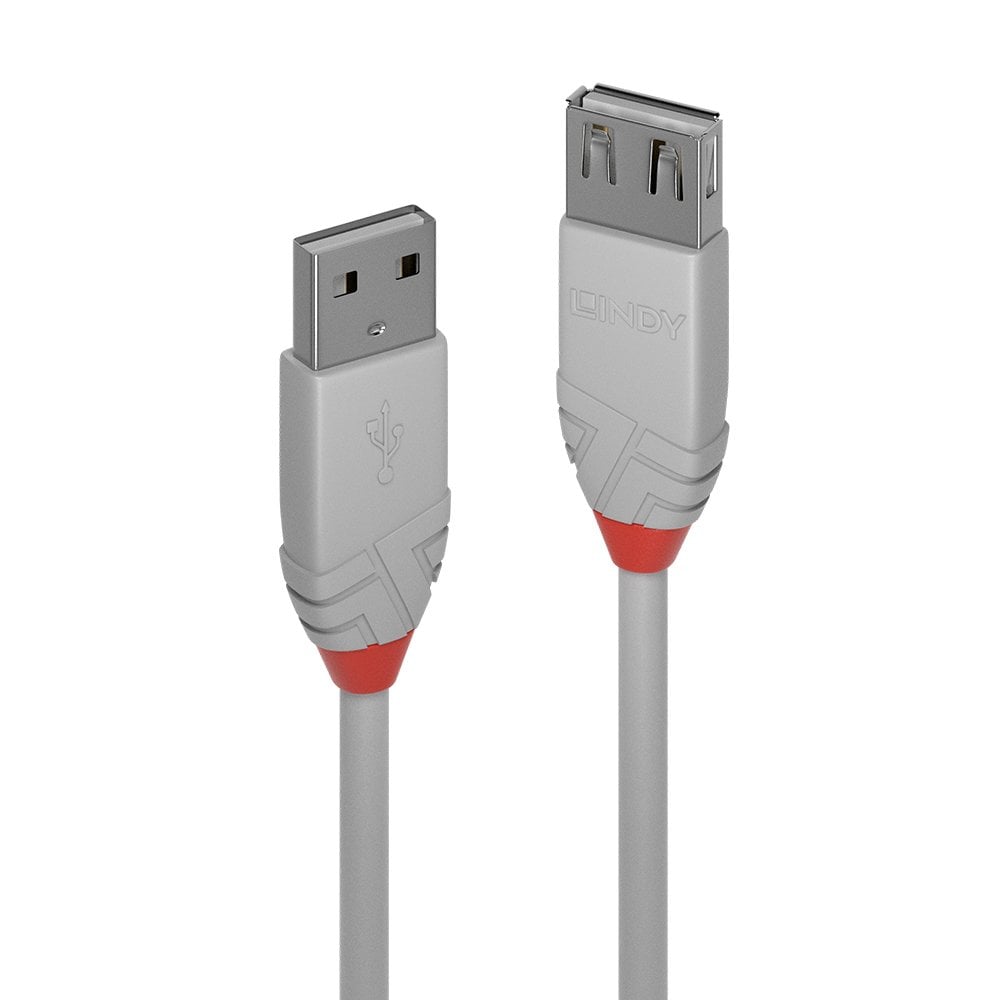 Lindy 2m USB 2.0 Type A Extension Cable, Anthra Line, Grey | 36713 USB Cable Lindy
