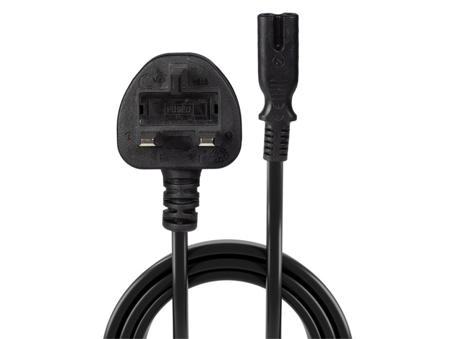 Lindy 2m UK 3 Pin Plug To IEC C7 Mains Power Cable, Black | 30444