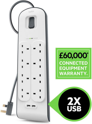 Belkin 2.4 Amp USB Charging 8-outlet Surge Protection Strip | BSV804AF2M Adapter Cables Belkin