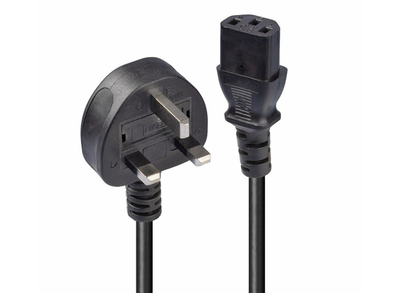 Lindy 0.7m UK 3 Pin Plug to IEC C13 mains power Cable, Black | 30431 Power Cable Lindy