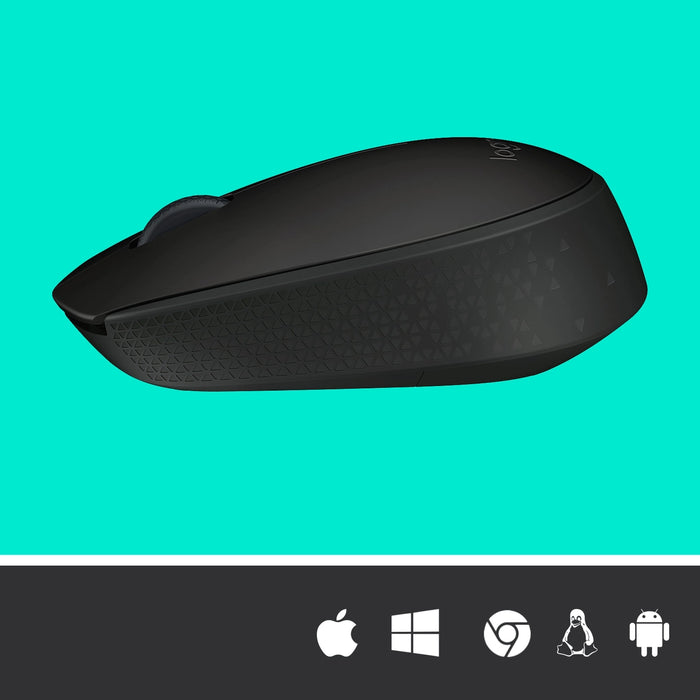 Logitech M170 Wireless Mouse, Ambidextrous, Optical, RF Wireless, 1000 DPI, Black | 910-004424