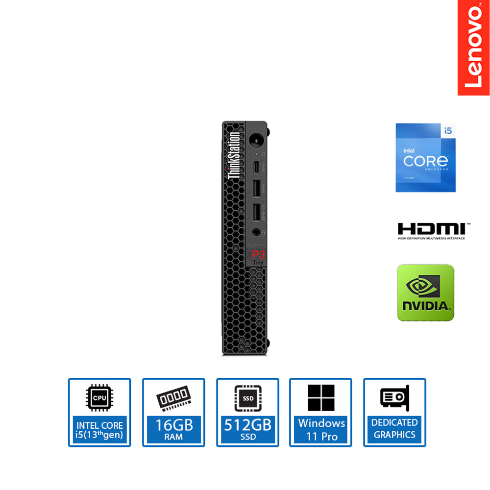 Lenovo ThinkStation P3 30H0001XUK Intel Core i5 Tetradeca-Core (14 Core) i5-13500T 13th Gen 1.60 GHz 16 GB DDR5 SDRAM RAM 512 GB SSD Workstation Desktop PC Lenovo