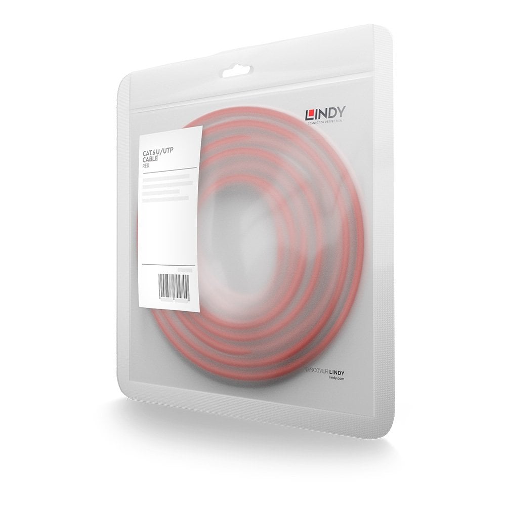 Lindy 30m Cat.6 U/UTP Network Cable, Red | 48040 LAN / Ethernet Cable Lindy