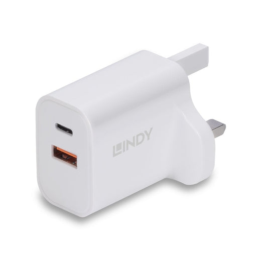 Lindy 30W USB Type A & C Charger UK Plug | 73425 Smart Device Chargers Lindy