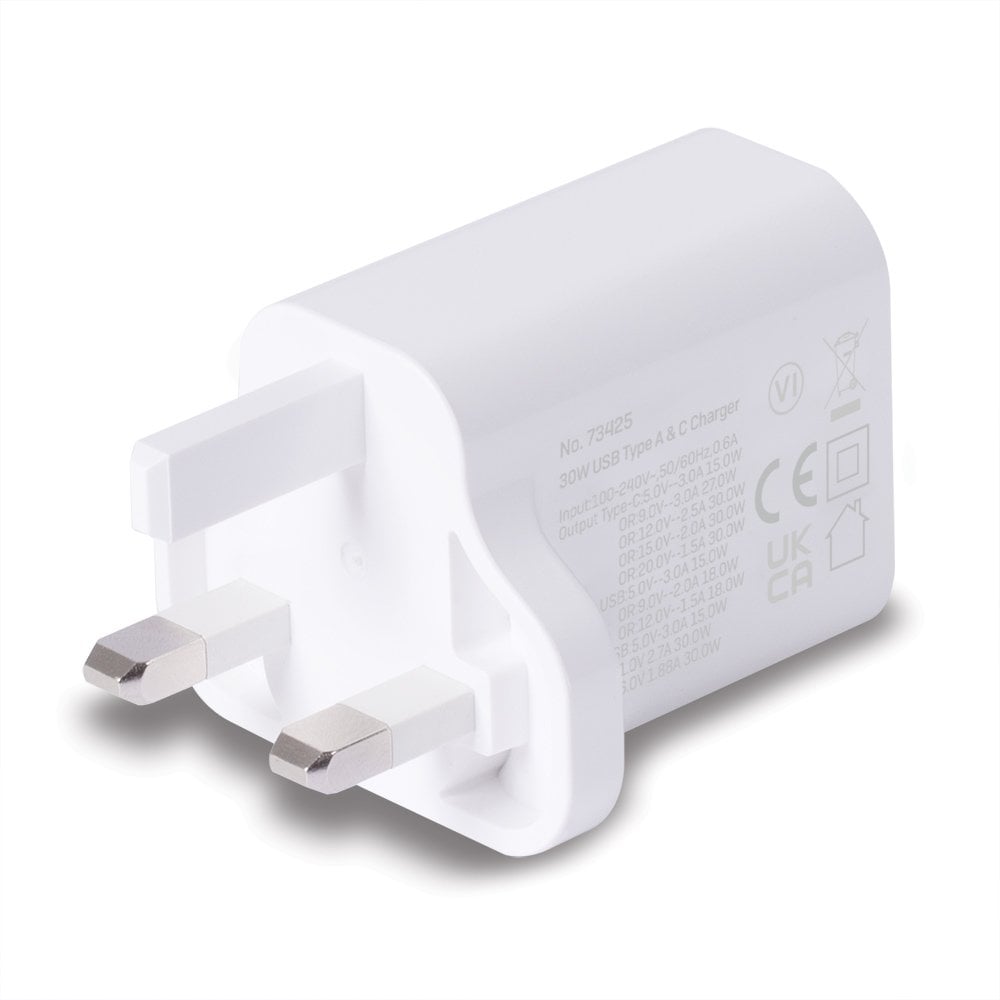 Lindy 30W USB Type A & C Charger UK Plug | 73425 Power & Charging Lindy