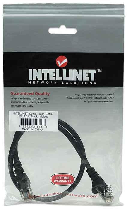 Intellinet Cat5e 0.5m Black CCA U/UTP PVC RJ45 Network Patch Cable | 318143 Ethernet Cable Intellinet