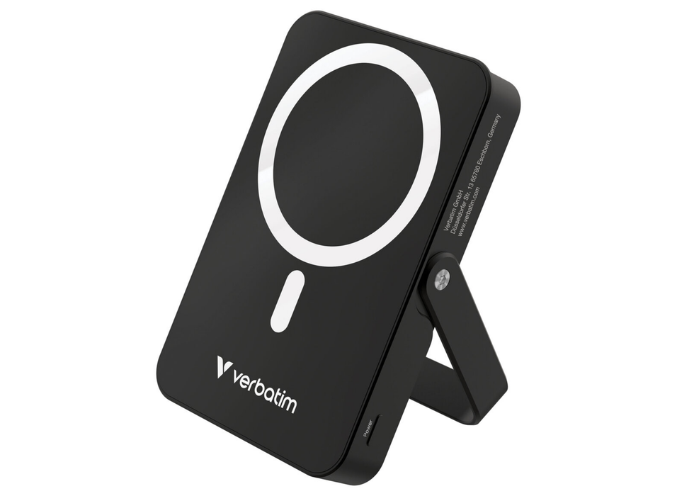 Verbatim Charge 'n' Go Magnetic Wireless Charging Power Bank Glass with Stand 10000 mAh – Black | 32264