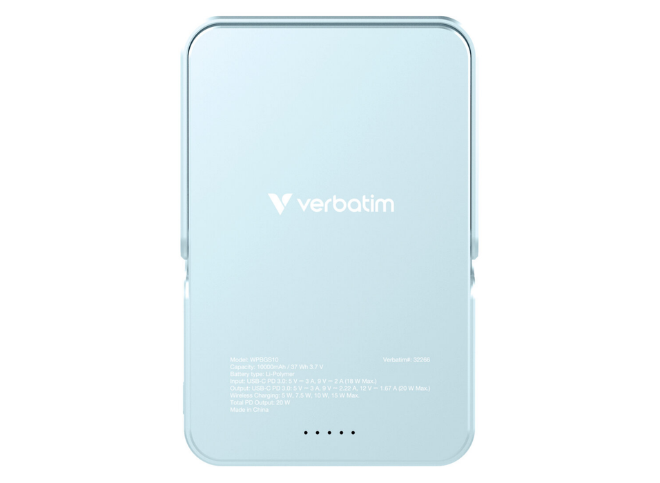 Verbatim Charge 'n' Go Magnetic Wireless Charging Power Bank Glass with Stand 10000 mAh – Blue | 32266
