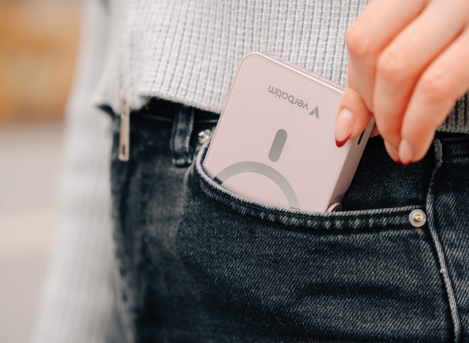 Verbatim Charge 'n' Go Magnetic Wireless Charging Power Bank Glass with Stand 10000 mAh – Pink | 32267