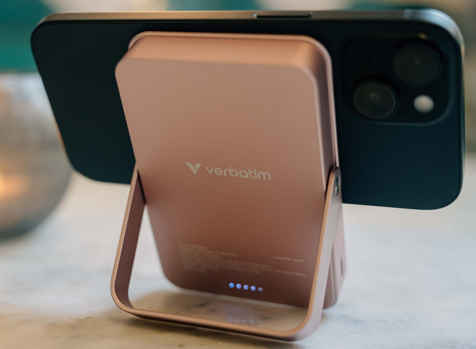 Verbatim Charge 'n' Go Magnetic Wireless Charging Power Bank Glass with Stand 10000 mAh – Pink | 32267