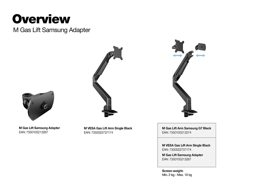 Multibrackets Up to 32" M Gas Lift Arm Samsung G7 Single Black Monitor Arm Desk Mount Multibrackets