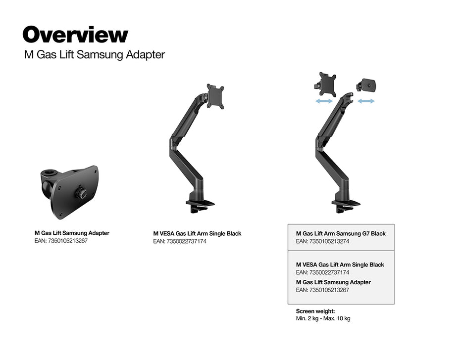 Multibrackets 32" M Gas Lift Arm Samsung G7 Single Black | 7350105213274